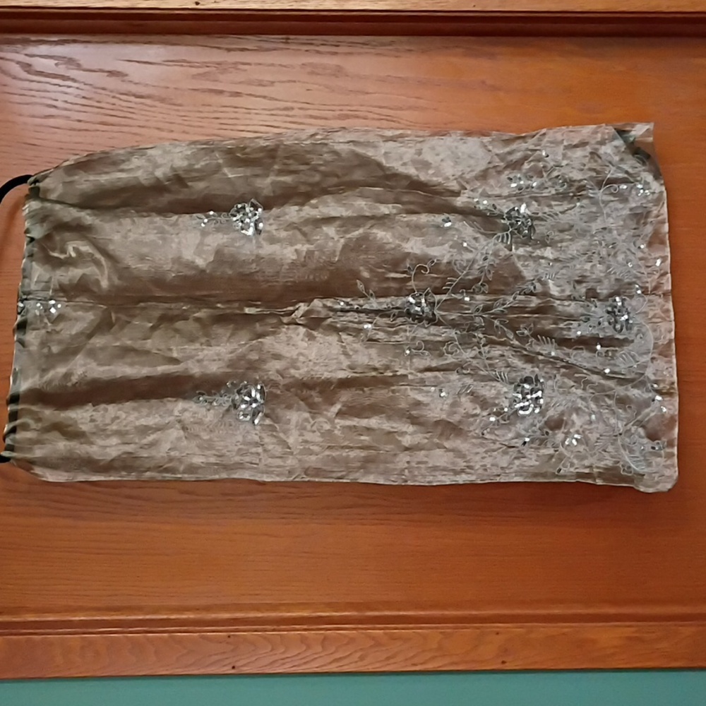 Cejon Taupe Sparkly Sequin Embroidered Scarf 100%Silk